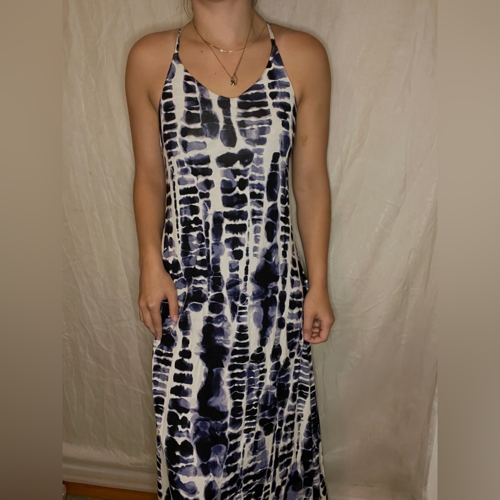 Nicole Miller long blue and white maxi dress